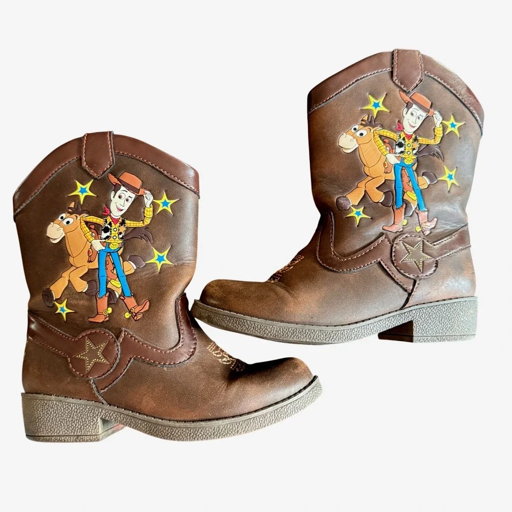Disney Pixar Toy Story Woody Cowboy Boots Brown Kids Size 10 Non-Marking Sole